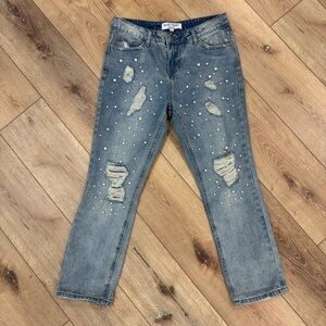 Velvet Heart Pearl Embellished Distressed Jeans | Size 27 | Inseam 25 | Rise 10